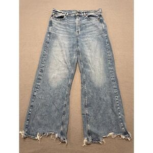 American Eagle Baggy Jeans Women's 10 Blue Denim Light Wash Wide Leg Distressed